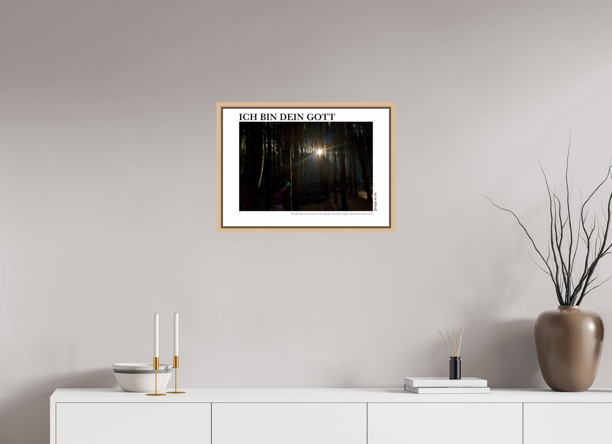 DIN A2 (59,4 x 42 cm), Fine Art Print in Floater Frame - Natural Maple Ich bin dein Gott