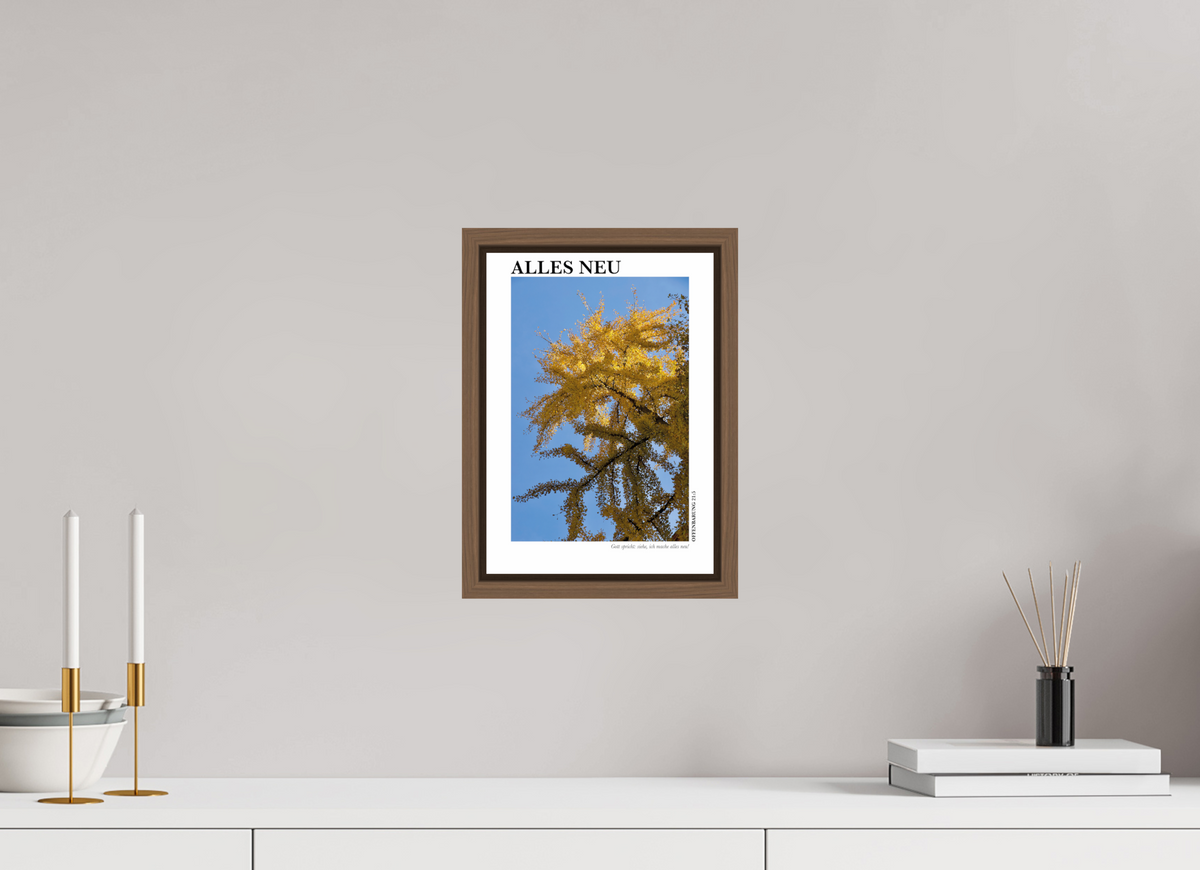 DIN A4 (21 x 29,7 cm), Fine Art Print in Floater Frame - Walnut Alles Neu